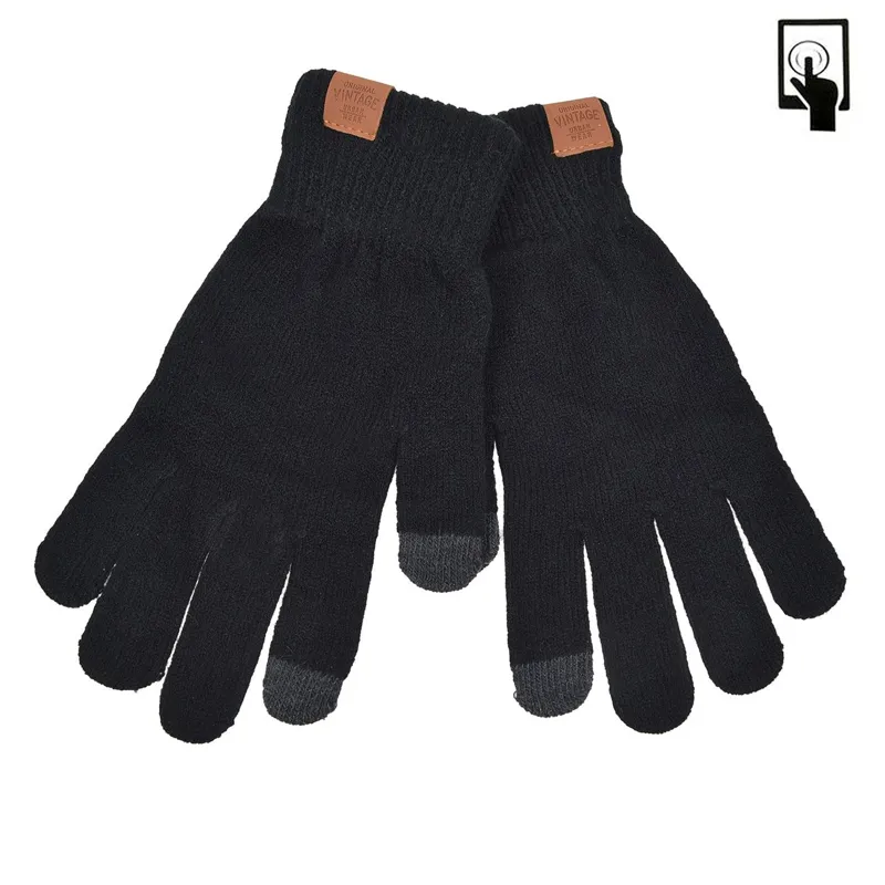 Mănuși negre pentru ecran tactil cu patch maro "Original Vintage" pentru adolesc