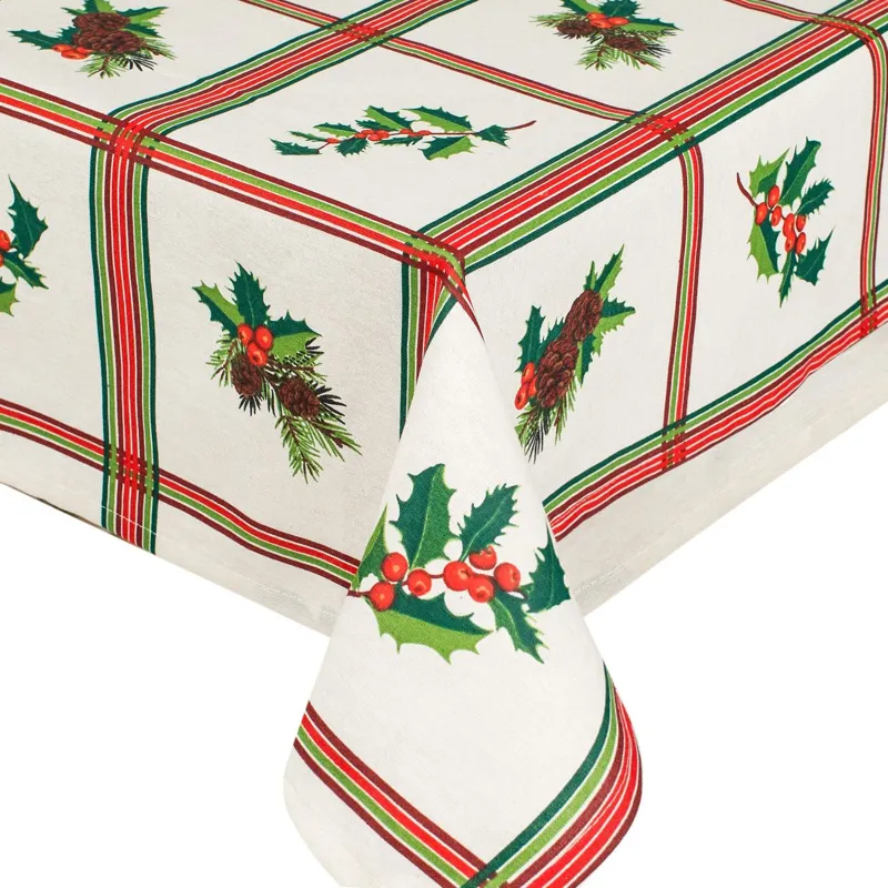 Fata de masă decorativă Crăciun ecru cu conuri de pin 180x140 cm