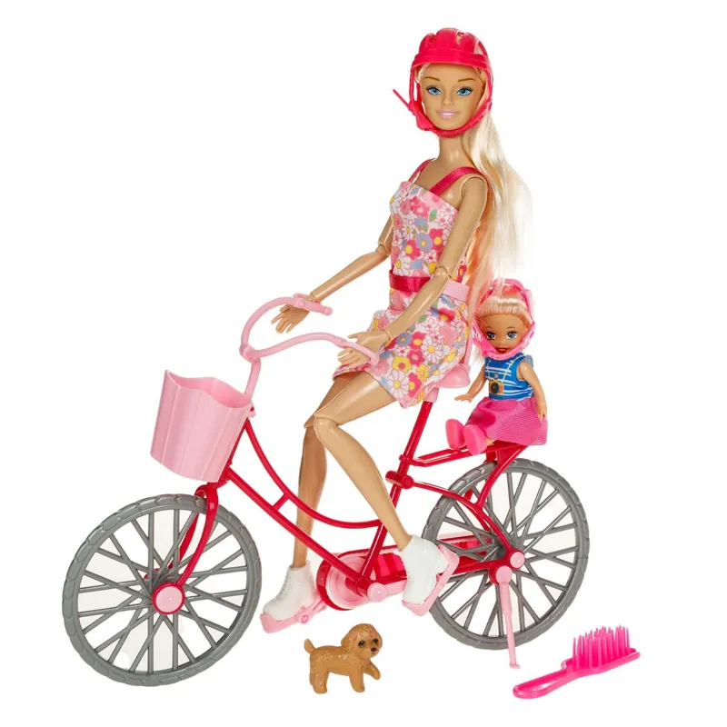 Set Păpușă Manechin cu Bicicletă și Câine Multicolor