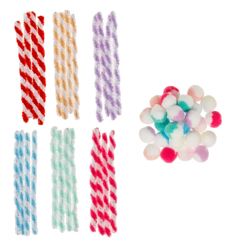 Set Creatii cu Sarma Plusata si Pompon, 50 buc, Multicolor