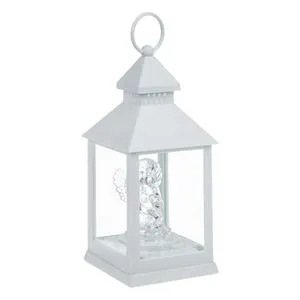 Felinar Decorativ Alb cu Ingeras și LED, Dimensiune 10x10x24cm