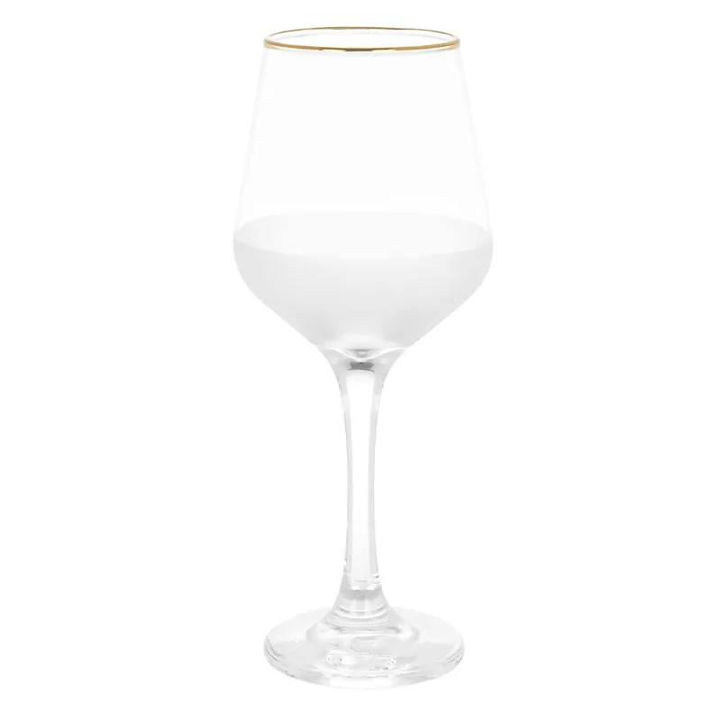 Pahar pentru vin din sticlă mată cu margine aurie, 410 ml, cu picior