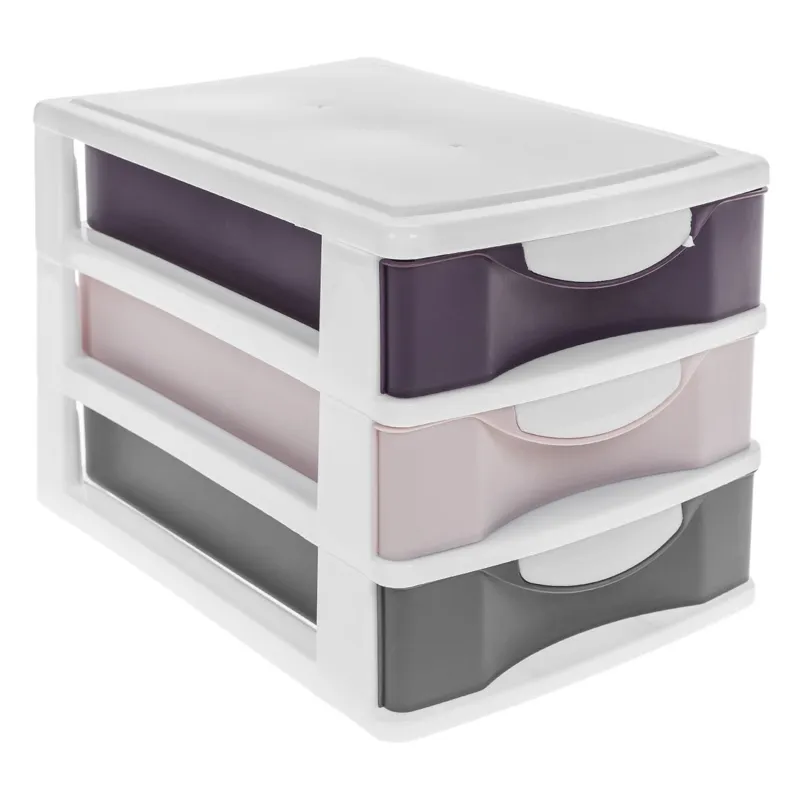 Cutie organizatoare de birou cu 3 sertare, plastic, multicolor, 22x15x19 cm