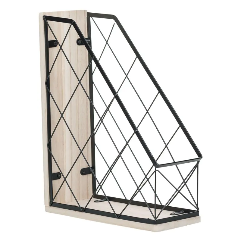 Suport dosare metalic cu baza din lemn, 27.5x10x34cm, Negru