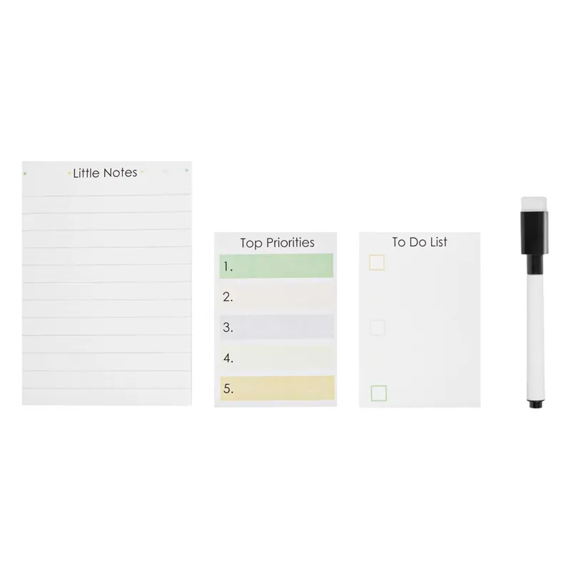 Set 3 Notite Magnetice si Marker cu Buretel, 4 buc, Alb