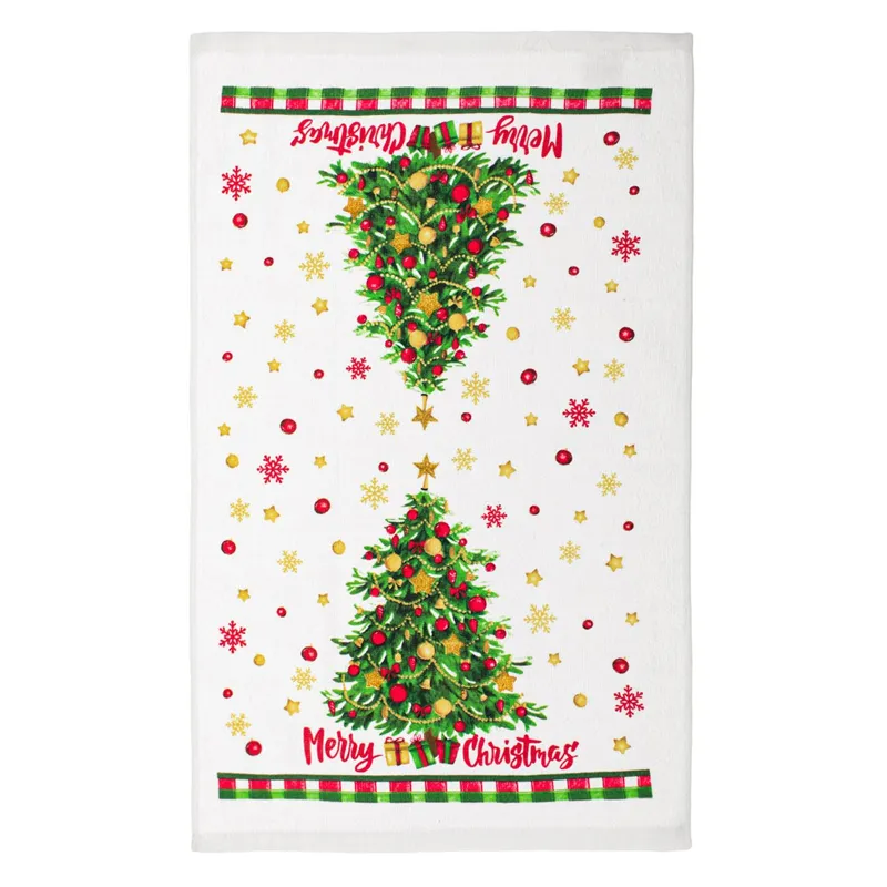 Prosop Bucătărie Crăciun din Bumbac cu Brad Glitter Auriu 60x35cm