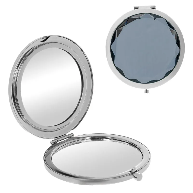Oglinda de Buzunar Rotunda Dubla Argintie cu Accente Diamant, 7 cm
