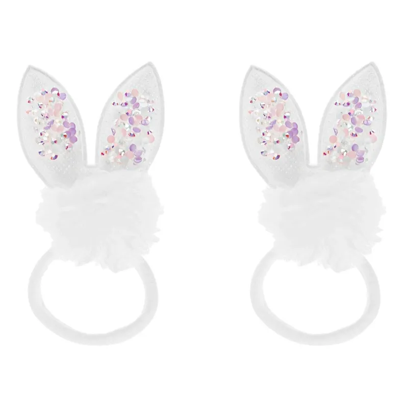 Elastice de par pentru copii cu urechi de iepure și pompon holografic