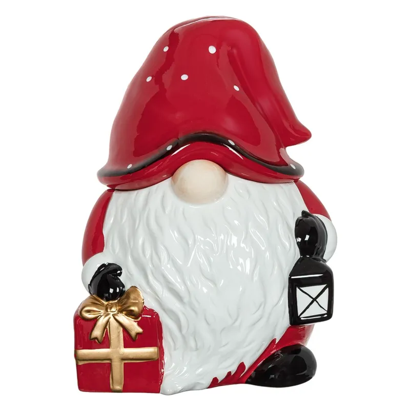 Cutie Ceramică Gnome Moș Crăciun Cadou Roșu cu Felinar