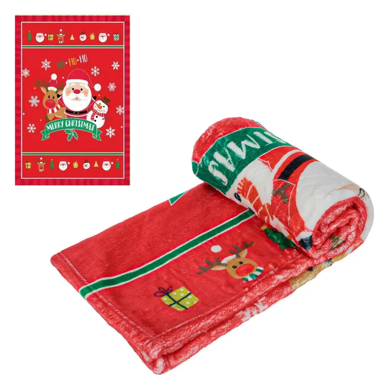 Pătură Decorativă de Crăciun cu Moș Crăciun și Ren pentru Copii, Roșu