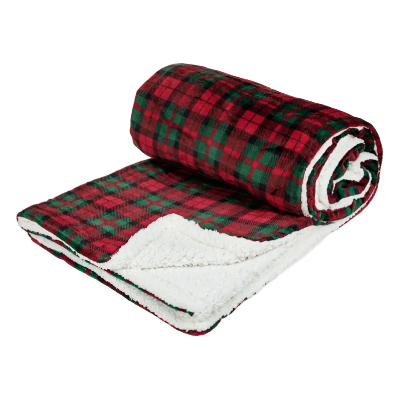 Patura Decorativa de Craciun Plaid Roșu și Sherpa Alb pentru Casă