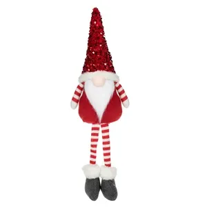 Figurina Decorativa Craciun Gnome Rosu Caciula Gri Paiete