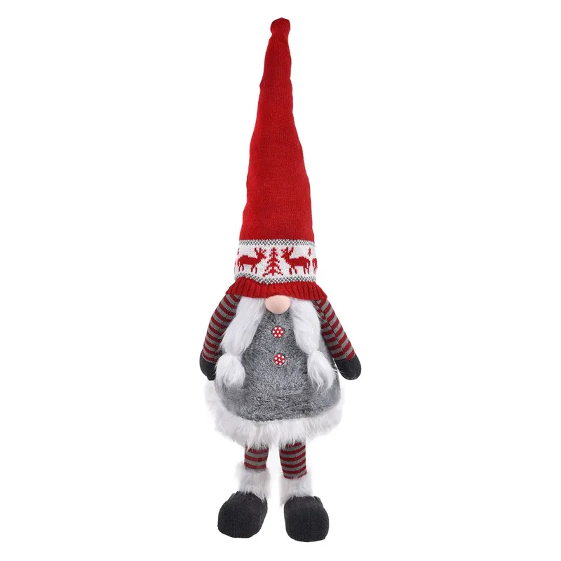 Figurina Decorativă Gnome Crăciun Gri Roșu 90cm Metal Poliester