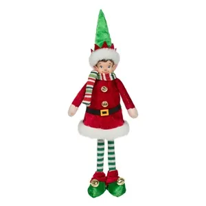 Figurina Decorativa Craciun Spiridus cu Fular cu Dungi Haina Rosie Clopotei 35cm