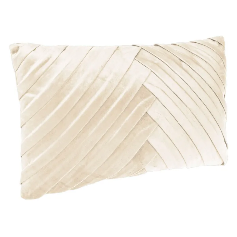 Pernă decorativă ecru, catifea cu model reliefat, 50x30 cm