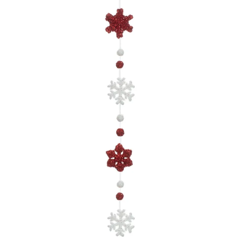 Decorațiune Crăciun Fulgi Spumă Albi Roșii 80cm
