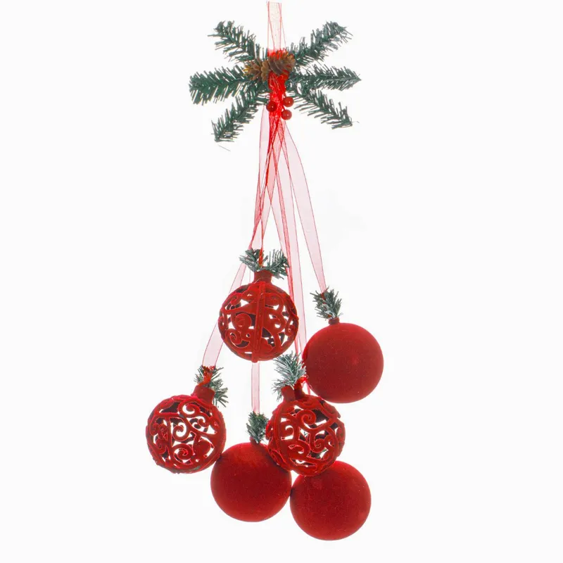 Ghirlandă Decorativă de Crăciun Crenguță cu 6 Globuri Roșii, 40cm