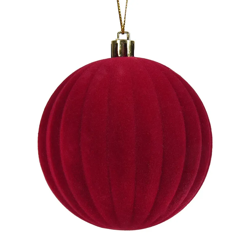 Glob ornament brad de Craciun catifelat bordo cu dungi