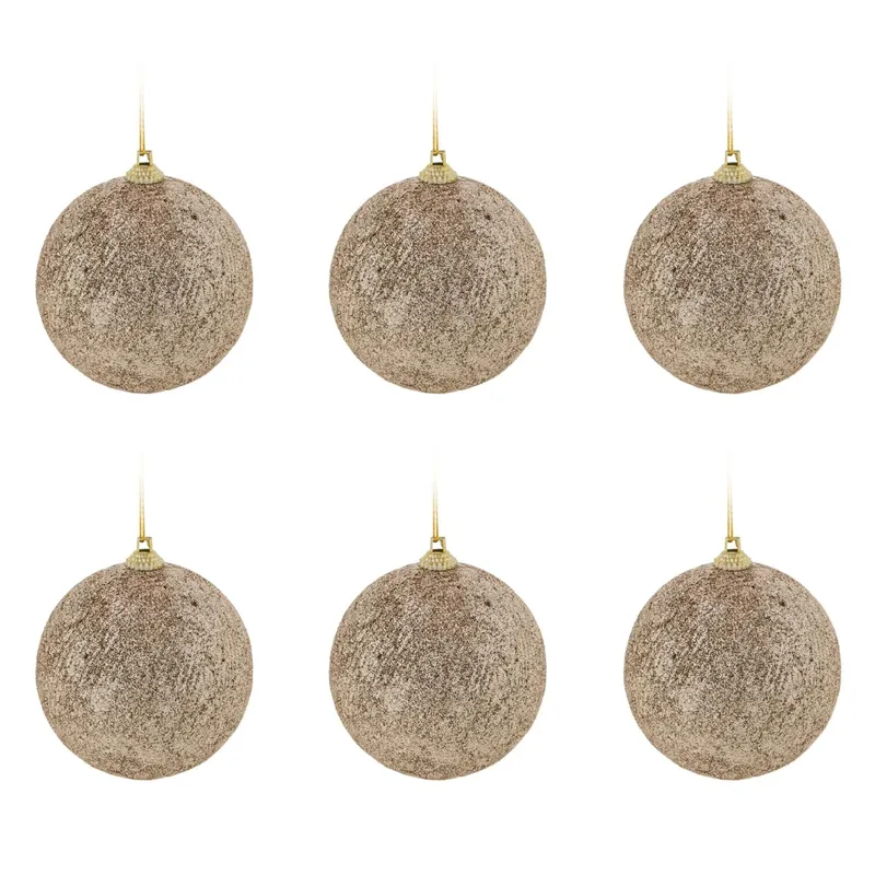Set Globuri de Craciun Bej Sampanii cu Glitter Ø8cm - 6 buc