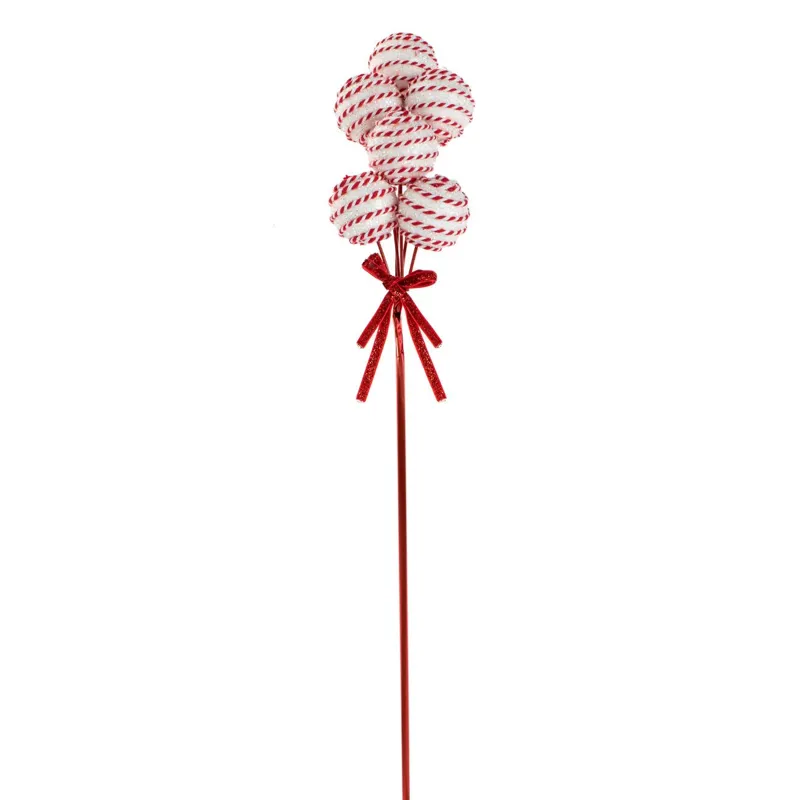 Ornament Brad Craciun Spuma Alb-Rosu cu Glitter și Fundă Roșie 52cm