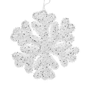 Ornament de brad din spuma fulg alb cu beteala argintie, 15 cm