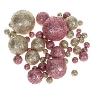 Globulete Decorative din Spuma Roz Bej Samapanie cu Glitter de Craciun