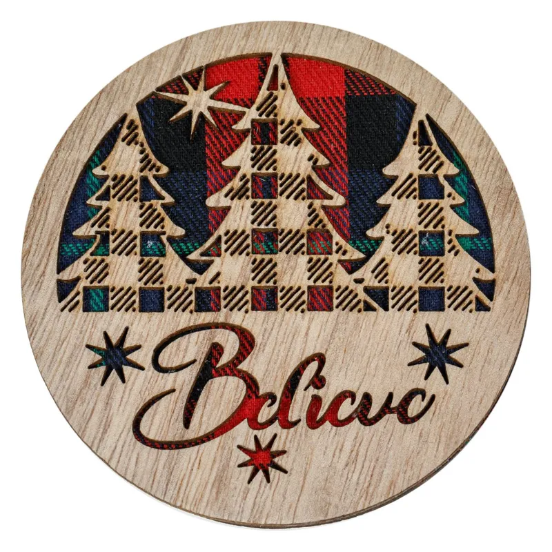 Suport decorativ de Crăciun din lemn cu mesaj Believe