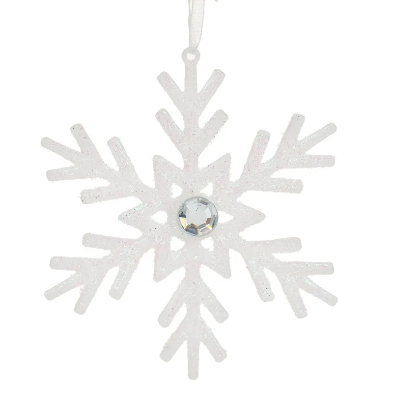 Ornament Brad de Craciun Fulg Alb cu Glitter și Strass