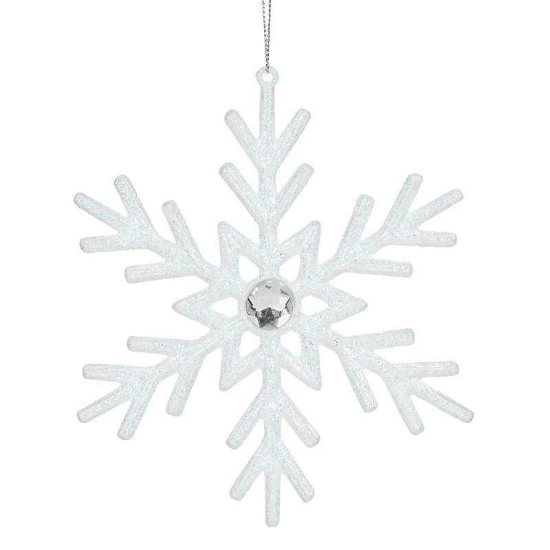 Ornament Brad Crăciun Fulg Zăpadă Alb cu Glitter Dimensiune 15 cm