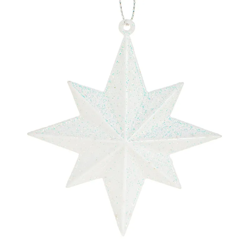 Ornament Crăciun Stea 3D Albă cu Glitter Irizat 10cm