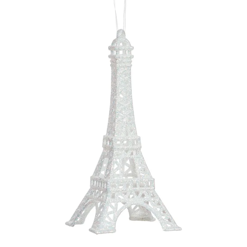 Ornament Turnul Eiffel Craciun Glitter Alb Irizat Decoratie Brad