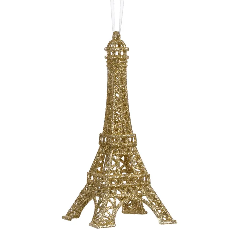 Ornament de Crăciun Turn Eiffel cu Glitter Auriu