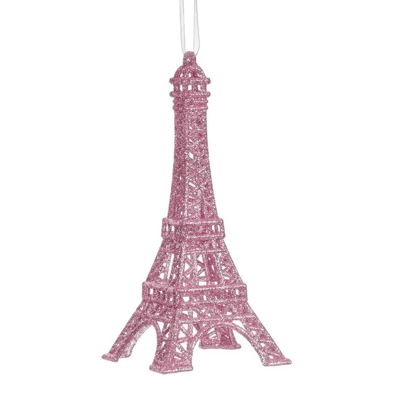 Ornament Turn Eiffel Glitter Roz pentru Decorul de Crăciun