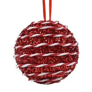 Ornament Brad de Craciun Glob din Spuma Rosu cu Siret Rasucit