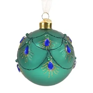 Ornament Brad de Craciun Glob din Sticla Verde cu Cristale