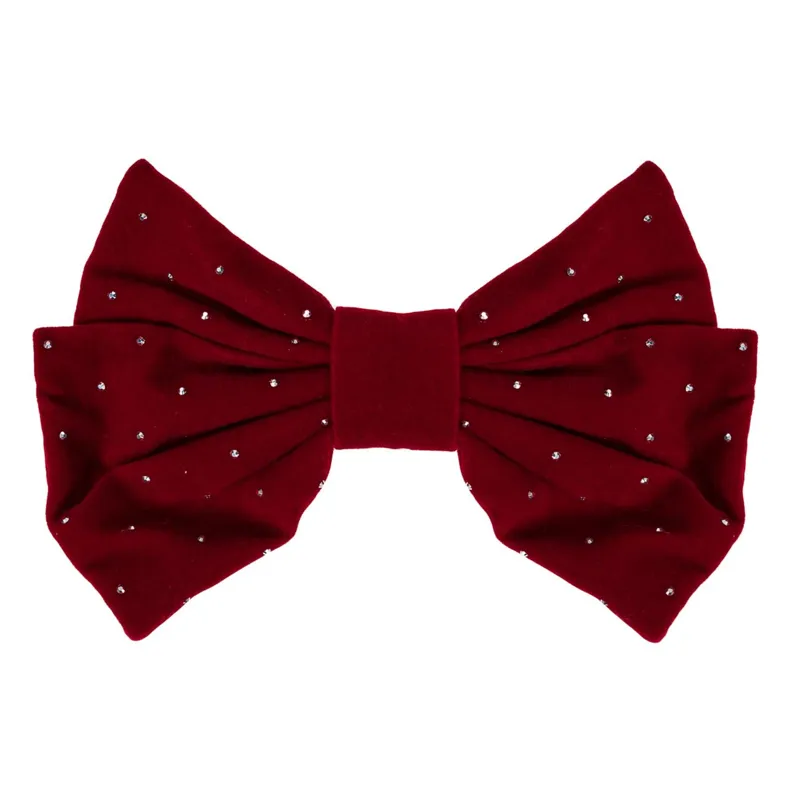 Clamă pentru păr catifelată bordo cu strass, 16 cm