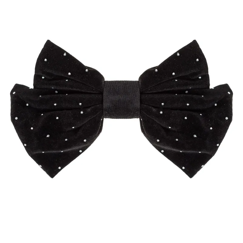 Cleme păr catifelată cu strass negru, 16 cm