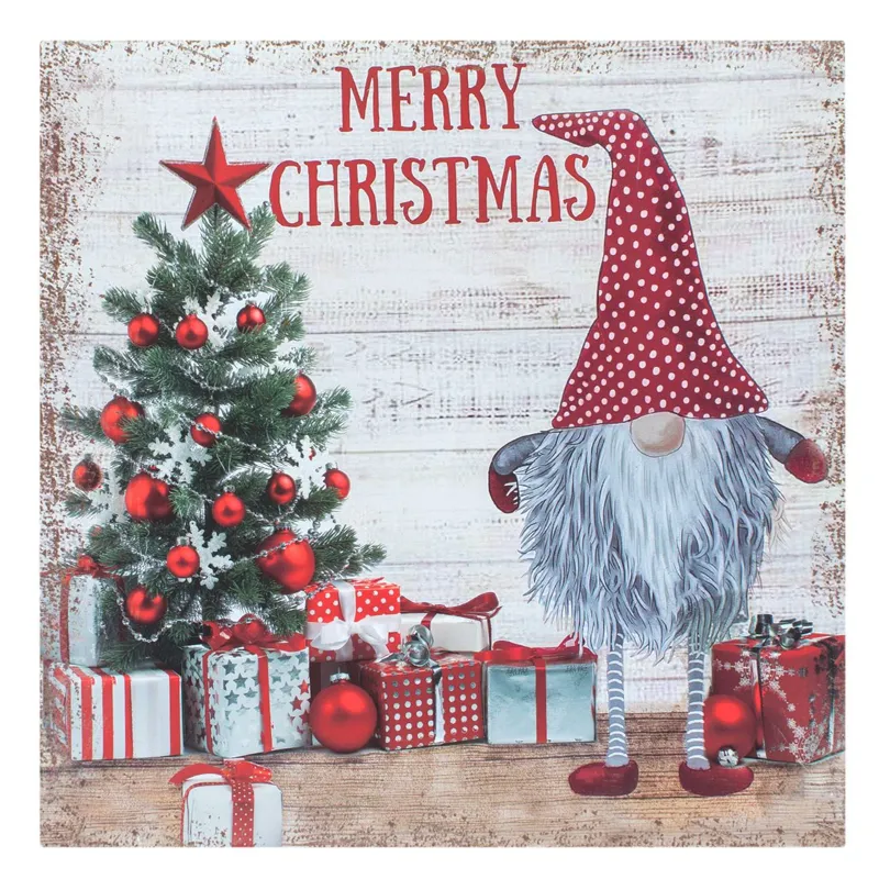 Placou Decorativ Crăciun Gnome Brad Plastic 30x30cm Roșu/Gri