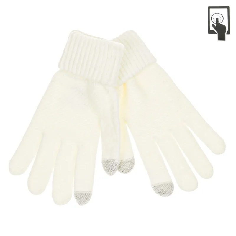 Mănuși ecru cu textură reliefată pentru ecrane tactile, damă