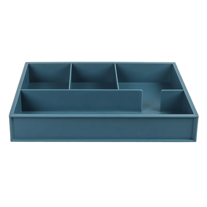 Organizator de birou din plastic, 4 compartimente, 25x17.8x4 cm, petrol – poza 3