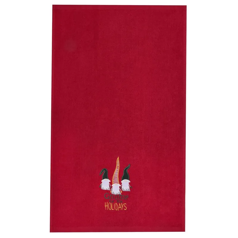 Prosop bumbac roșu cu gnomi brodați pentru sărbători 60x40cm
