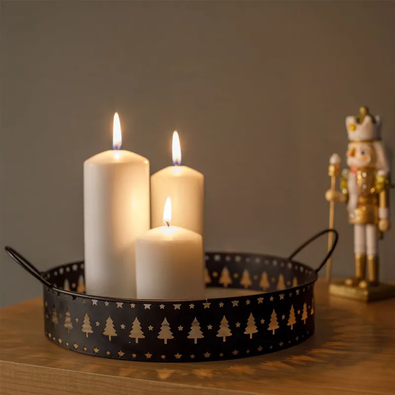 Tavă Decorativă pentru Lumânări Metal Negru cu Mânere