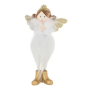 Decoratiune Ceramica Fetita de Craciun cu Blană Albă și Coronită cu Glitter