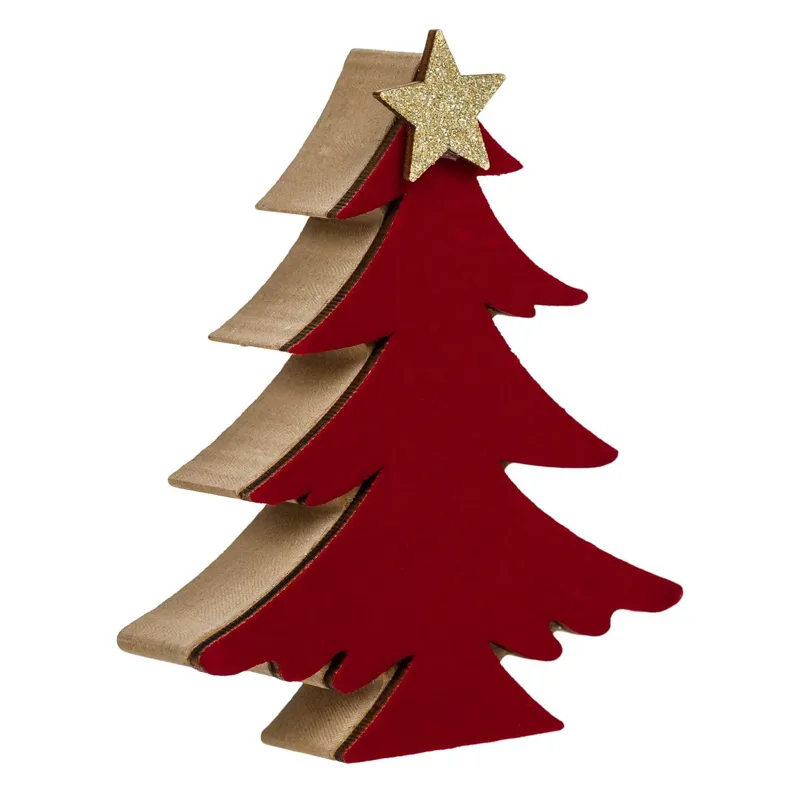 Decoratiune Craciun Brad Catifelat cu Stea Glitter de Lemn