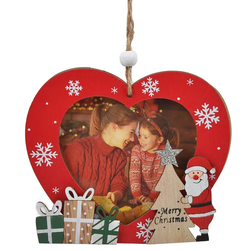Ornament de Craciun din Lemn, Forma Inima, cu Mos Craciun si Spatiu pentru Poza, 10x11.5cm – poza 2