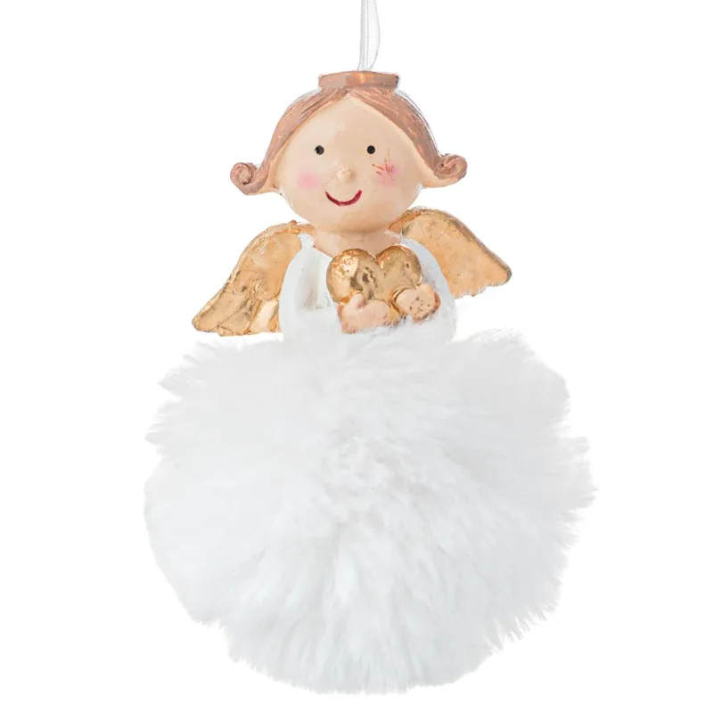Ornament de Crăciun ceramic cu blană albă pentru brad
