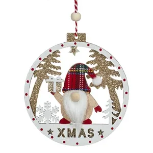 Ornament de Crăciun Gnome din Lemn Alb cu Detalii Glitter