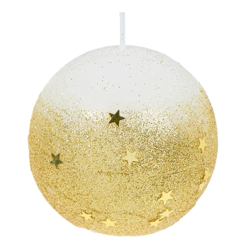 Lumanare Glob de Craciun Alb Aurie Stele Glitter Ø6cm