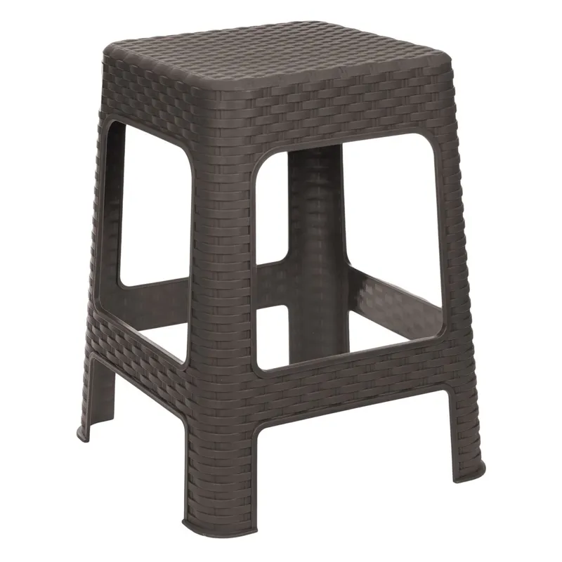 Taburet din Plastic Tip Ratan, Maro Mat, 36.5x36.5x46cm