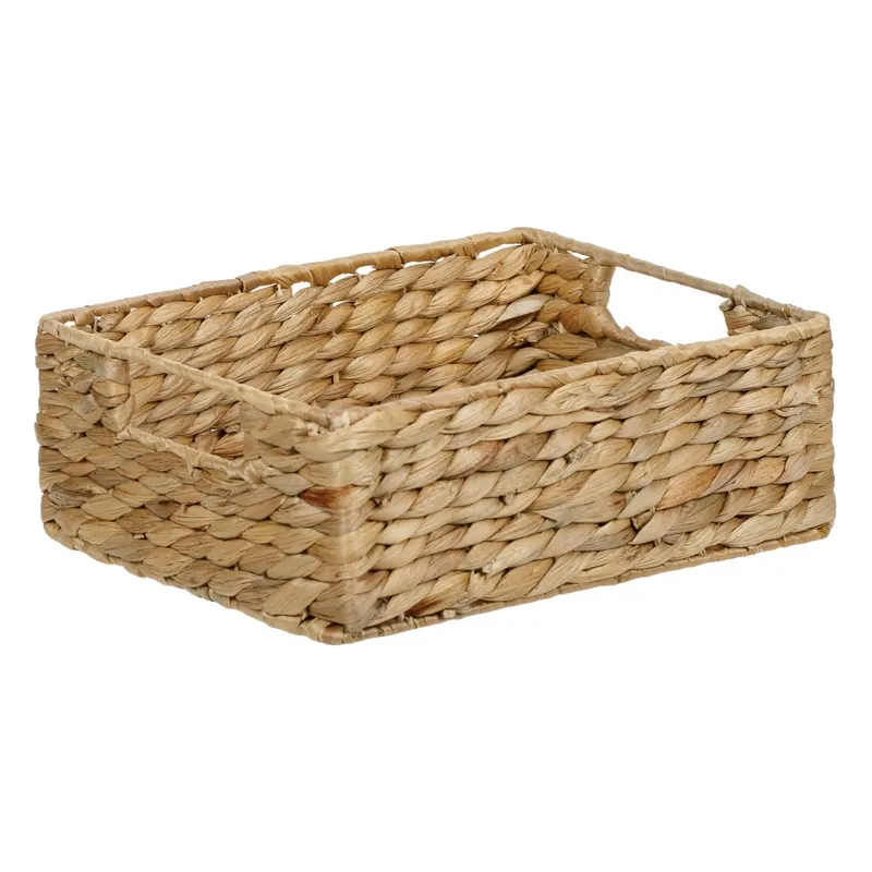 Cos de depozitare din iacint de apa cu manere, 25x20x9cm, maro natural